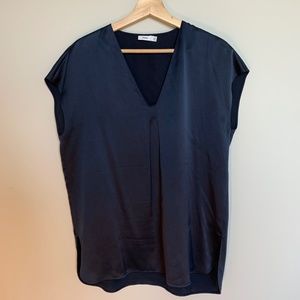 Vince Cap Sleeved Silk Top Navy
